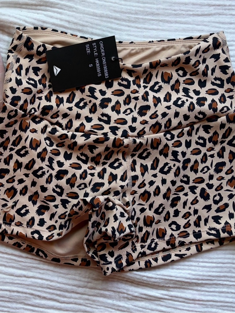 NEW Leopard Print Women's Boyshorts Leggings Beige/Tan Small
